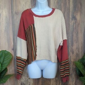 Oli & Hali Boutique Patchwork Crew Neck Oversized Crop Top S